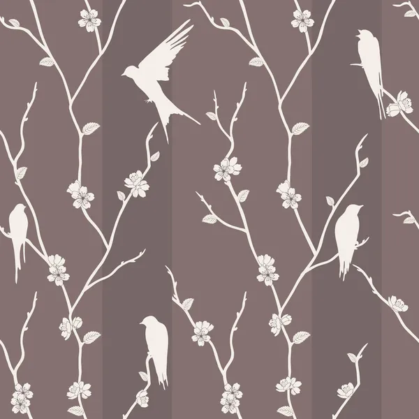 Nahtloses Muster mit Vogel auf Sakura-Zweigen — Stockfoto