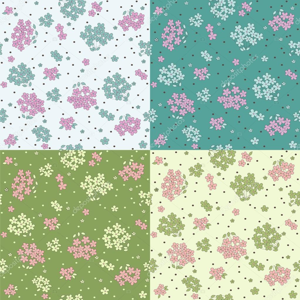 Set of seamless patterns with cute flowers