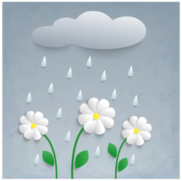 Εικονογράφηση με βροχή, λουλούδια και το σύννεφο. — Διανυσματικό Αρχείο