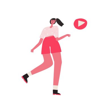 Vektör komik çizgi film karakteri, kadın ve plak tabelası