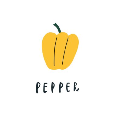 Vektör sadeleştirilmiş biber çizimi, el yazısı kelime