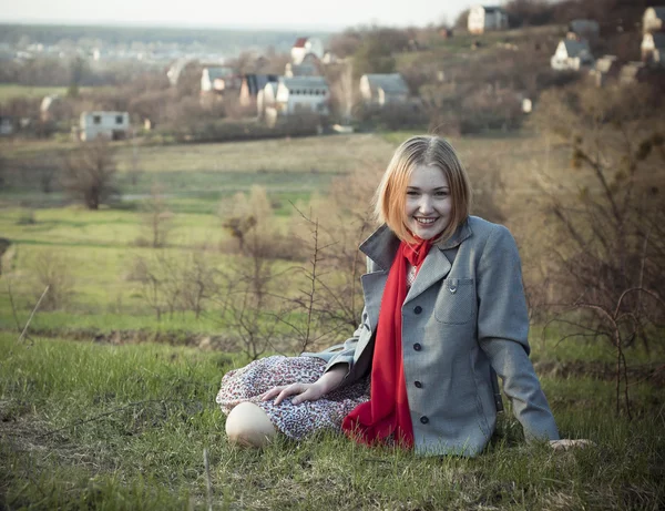 Girl on the nature landscape — Stock Photo, Image