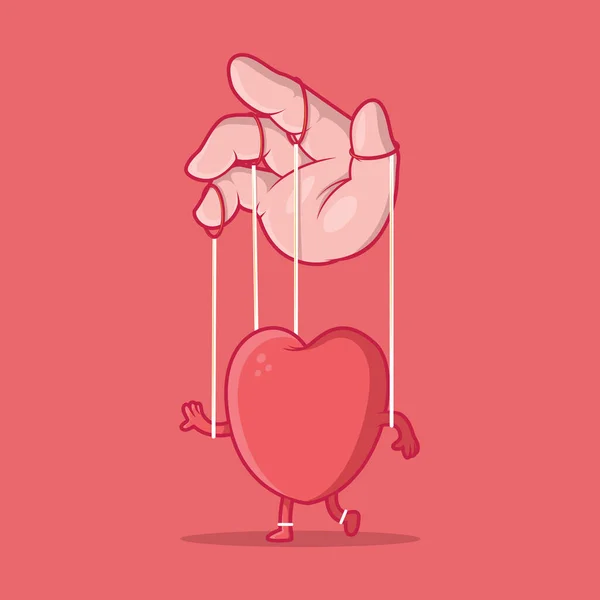 Hjärtat Kontrolleras Som Marionett Vektor Illustration Kärlek Valentin Hjärtesorg — Stock vektor