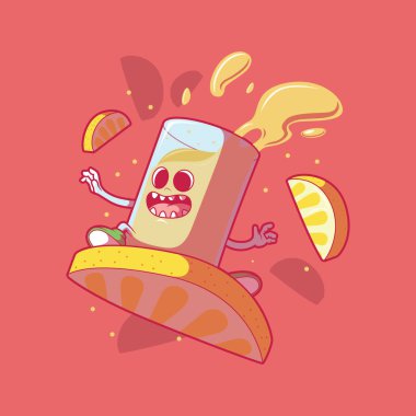 Eğlenceli vektör illüstrasyonları yaparken çekilen tekila. İçki, parti, komik tasarım konsepti.