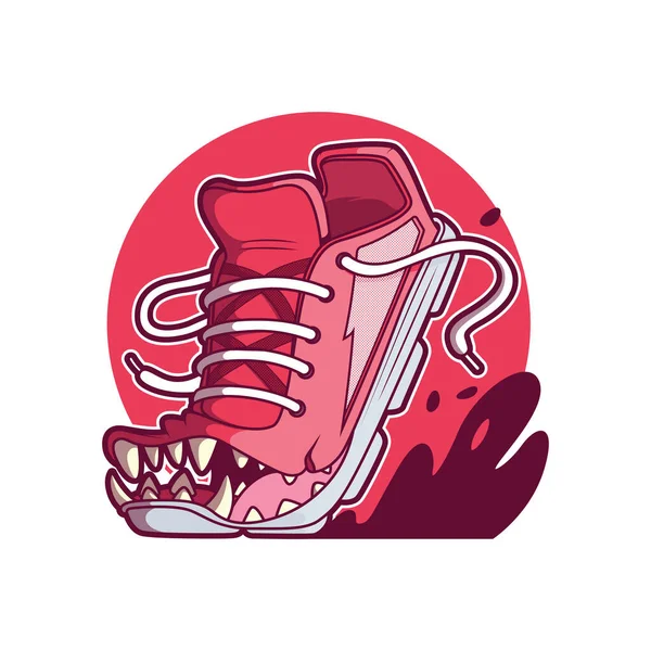 Запуск Взуття Великими Зубами Векторні Ілюстрації Спортивний Смішний Концепція Дизайну — стоковий вектор
