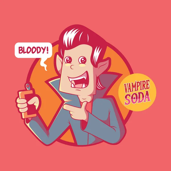 ソーダ缶ベクトルイラストを持つ吸血鬼キャラクター 面白い コンセプトデザインのコンセプト — ストックベクタ