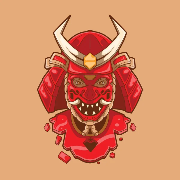 Red Broken Samurai Mask Vector Illustration Бренд Логотип Концепція Дизайну — стоковий вектор