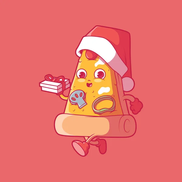 Personagem Pizza Slice Vestida Como Ilustração Vetor Santa Entrega Comida — Vetor de Stock