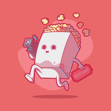 Cute Popcorn package character vector illustration. Movie, food, funny design concept.