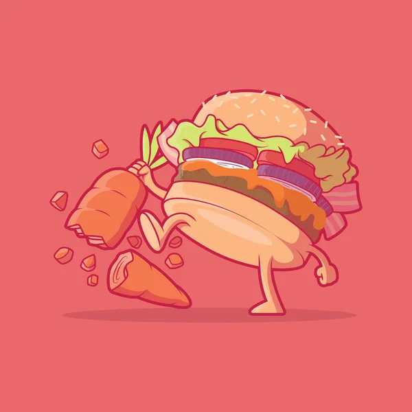 Burger Karakter Melanggar Vektor Wortel Ilustrasi Makanan Nutrisi Desain Konsep - Stok Vektor