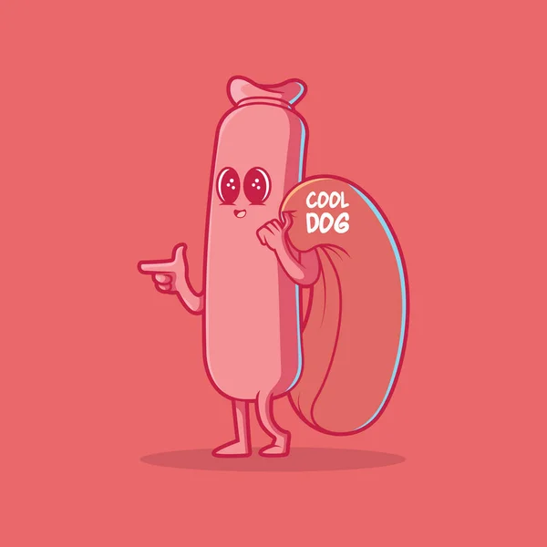 Cool Hot Dog Postać Wektor Ilustracji Jedzenie Śmieszne Koncepcja Stylu — Wektor stockowy