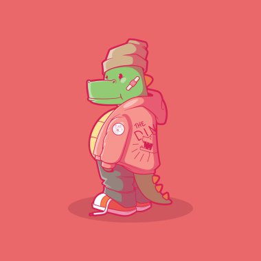Cool Dino Karakteri vektör çizimi. Tarz, giysi, komik tasarım konsepti.