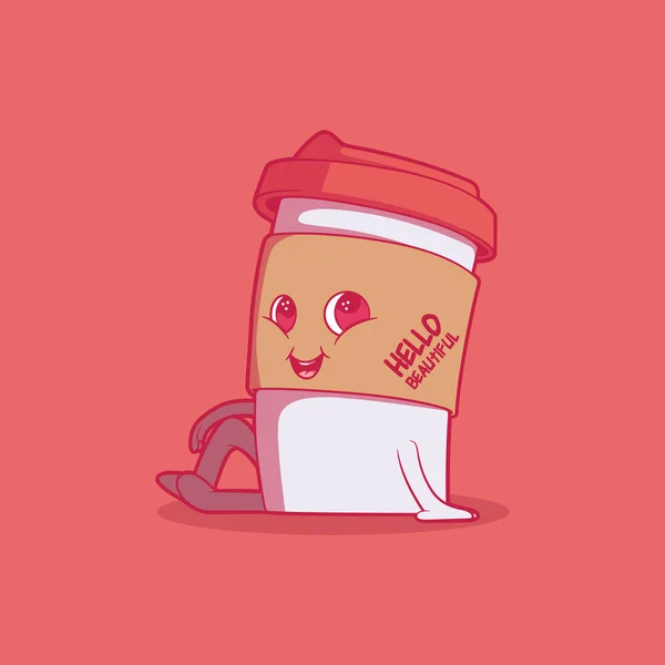 Roztomilý Šálek Kávy Vektorové Ilustrace Pití Vtipné Motivační Design Koncept — Stockový vektor