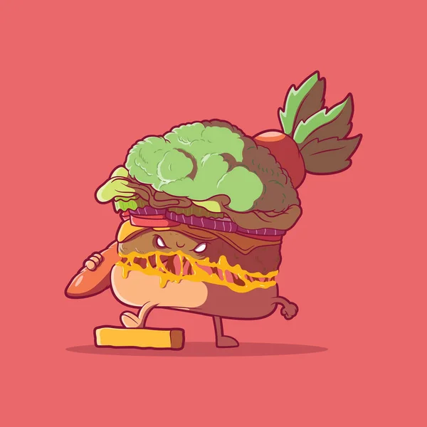 Veggie Burger Mostro Personaggio Vettoriale Illustrazione Cibo Sano Concetto Design — Vettoriale Stock