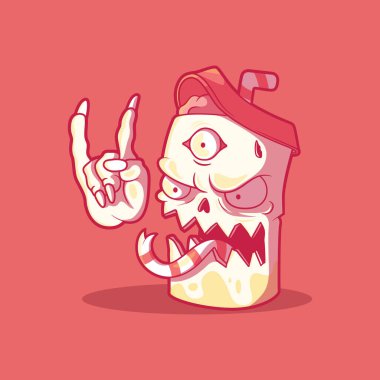 Soda Kupası korkunç karakter çizimi. İç, komik, korkunç vektör çizimi.