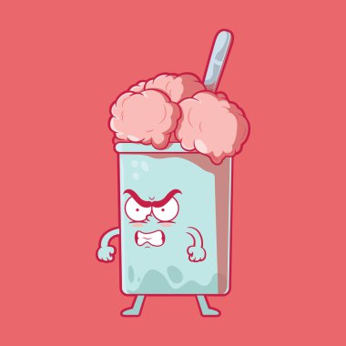 Şirin dondurma karakteri çok kızgın vektör çizimi. Komik, sosyal medya, maskot tasarımı konsepti.