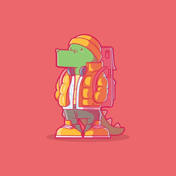 Coool Dino Character Vector Illustration Funny Fashion Mascot Design Concept — Archivo Imágenes Vectoriales