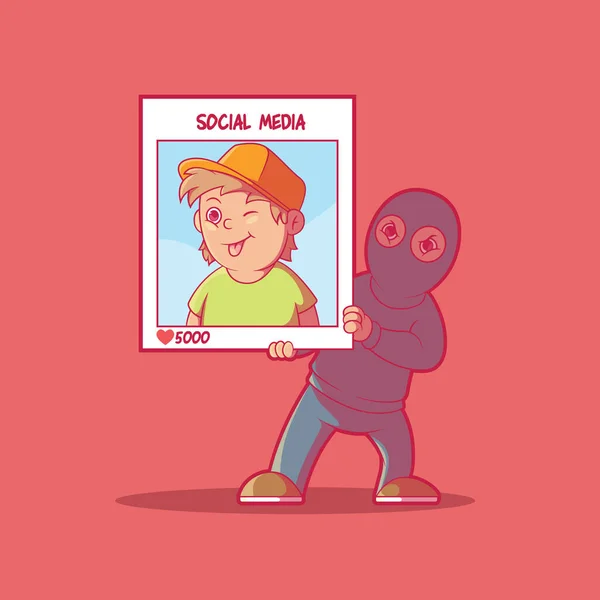 Social Media Burglar Vector Illustration Social Media Communication Privacy Design — Stock Vector