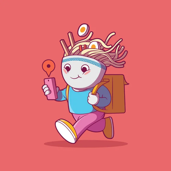 Ramen Bowl Character Delivering Food Vector Illustration Food Mascot Business — Stok Vektör