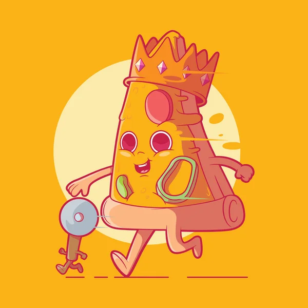 King Pizza Roztomilý Charakter Vektorové Ilustrace Jídlo Legrační Značkový Design — Stockový vektor