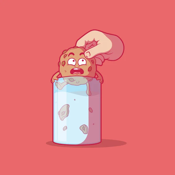 Scared Cookie Glass Milk Vector Illustration Food Funny Mascot Design — Vettoriale Stock