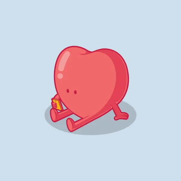 Heart Character Waiting Holding Phone Vector Illustration Technology Love Connection — Stock vektor
