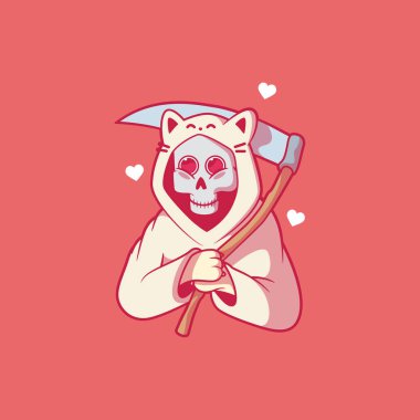 Cute Reaper character dressed as a cat vector illustration. Funny, cosplay, gaming design concept.