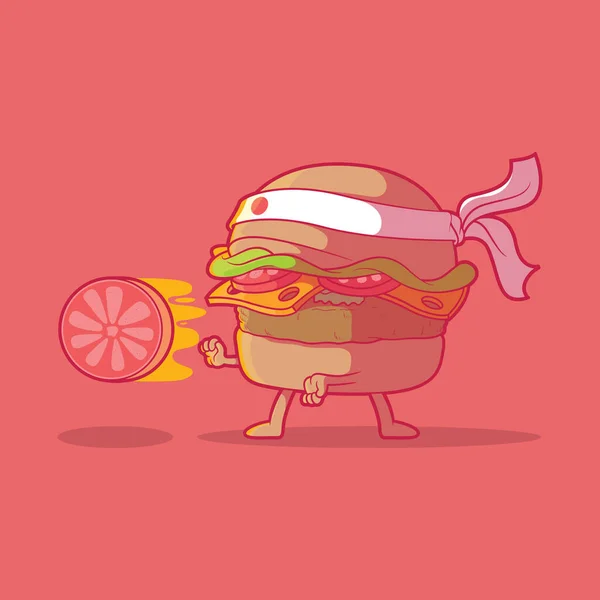 Burger Personaje Con Super Poderes Ilustración Vectorial Comida Divertido Concepto — Archivo Imágenes Vectoriales