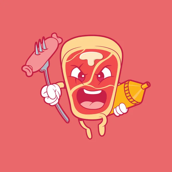 Кістковий Стейк Персонаж Талісман Векторні Ілюстрації Їжа Вечірка Кумедна Концепція — стоковий вектор