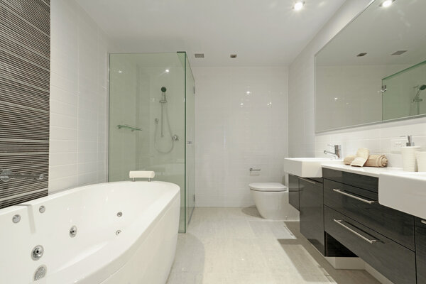 Stylish new twin bathroom.