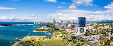 Panorama of Southport and the Gold Coast Broadwater on a sunny day, Queensland, Australia clipart