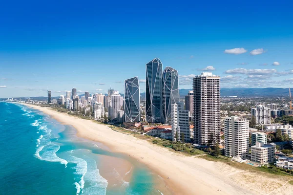 Vista Aérea Del Impresionante Horizonte Gold Coast Día Soleado Queensland —  Fotos de Stock