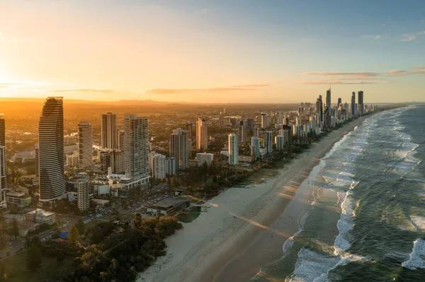 Aerial View Broadbeach Sunset Queensland Ausztrália — Stock Fotó