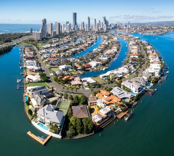 Luxus Häuser Wasser Der Goldküste Queensland Australien — Stockfoto