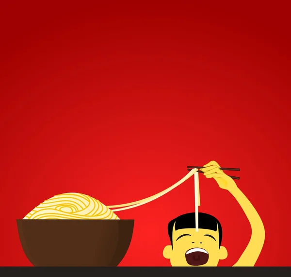 Niño chino come fideos — Vector de stock