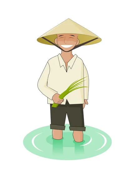 Vietnamise man med paddy i hans händer — Stock vektor