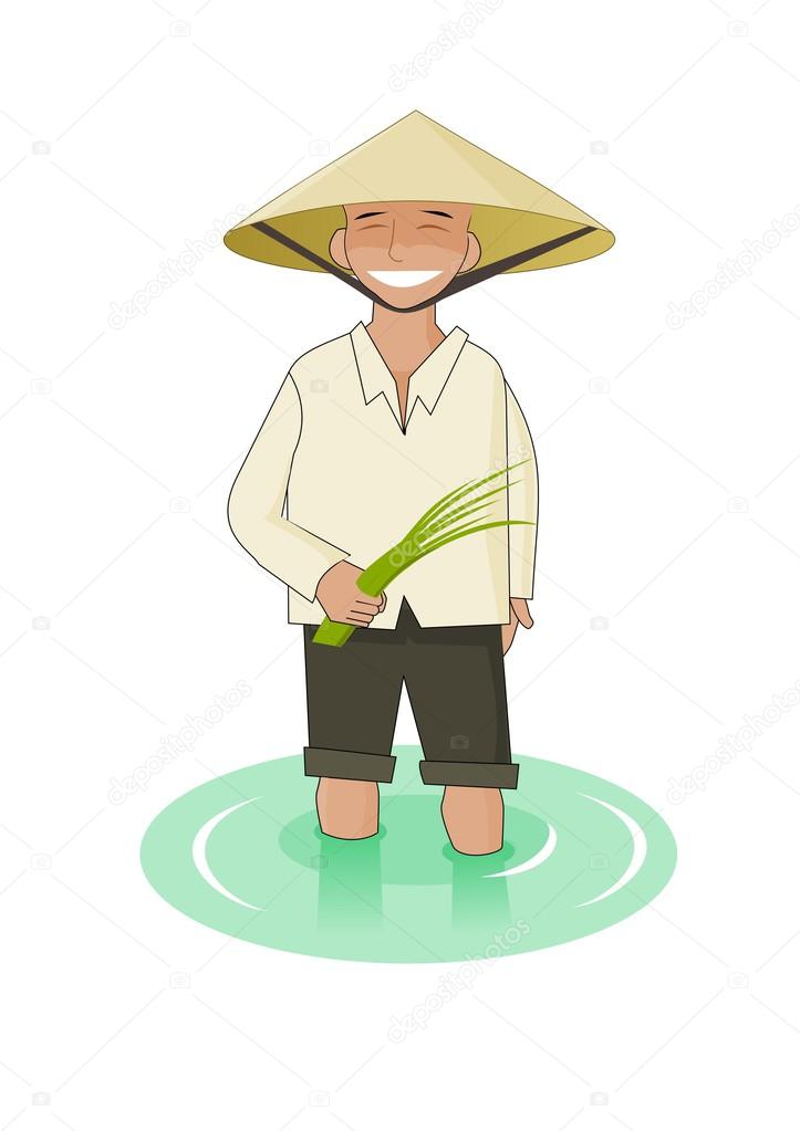 Vietnamise man with paddy in his hands