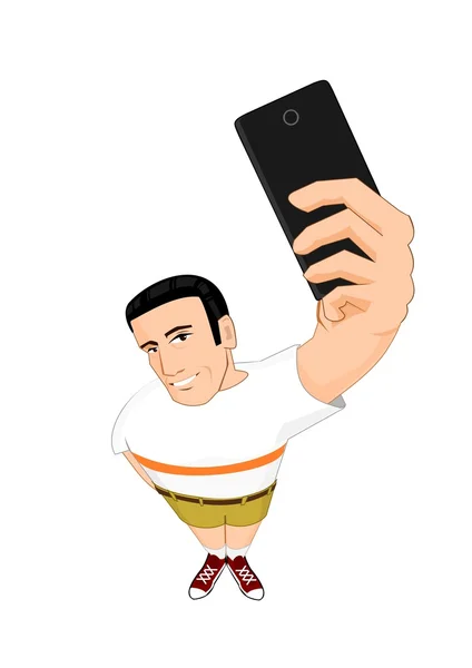 Yukarıdaki selfie yapan erkek gülümseyen