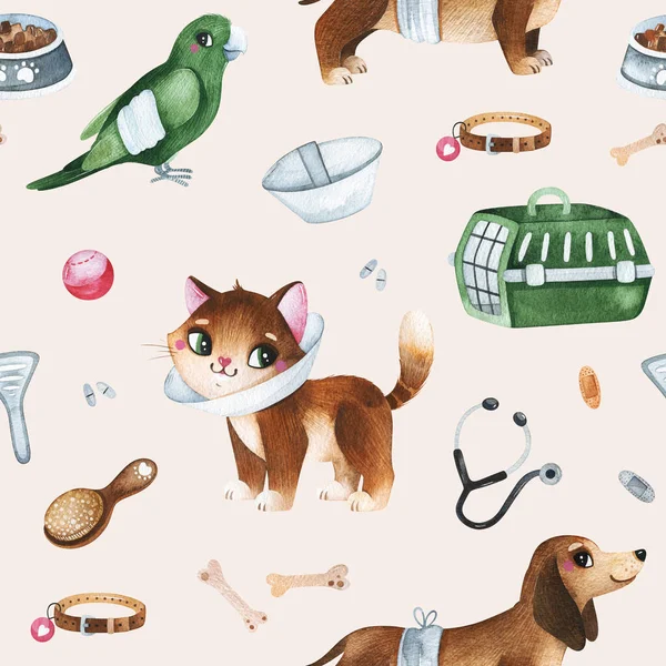 Watercolor Seamless Pattern Cute Cats — Stock Photo, Image