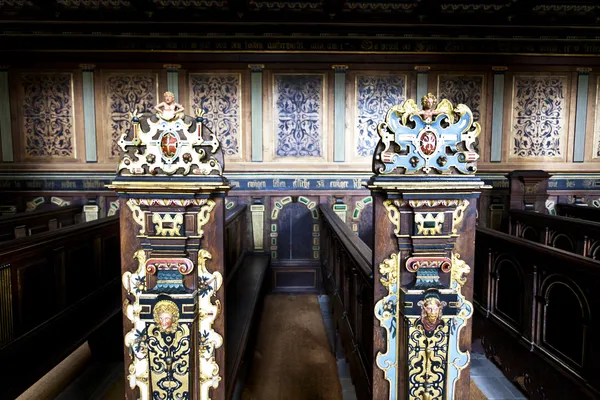 Detail dřevěné lavice v hradu kronborg slot v Dánsku — Stock fotografie