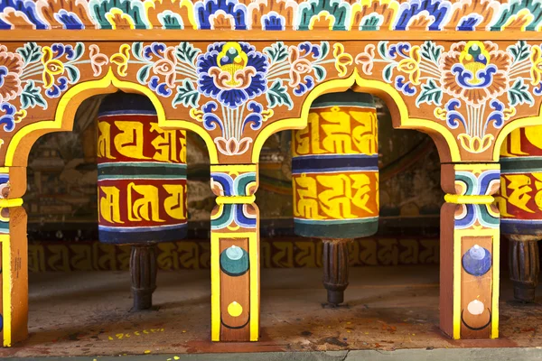 Colorful prayer wheels in Bhutan — Stock Photo, Image