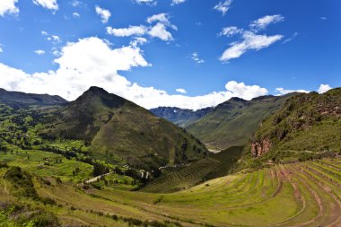 pisaq, eski Inca Kalesi ve teraslar sacred Valley yanındaki cusco, peru, Güney Amerika