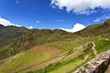 pisaq, eski Inca Kalesi ve teraslar sacred Valley yanındaki cusco, peru, Güney Amerika