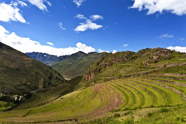 pisaq, eski Inca Kalesi ve teraslar sacred Valley yanındaki cusco, peru, Güney Amerika