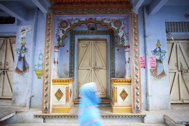 bundi, rajasthan, Kuzey Hindistan Hint bir evin boyalı giriş