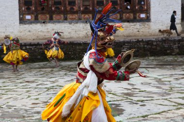 Keşişler dans kostümleri ura tsechu Festivali bumthang Valley Bhutan