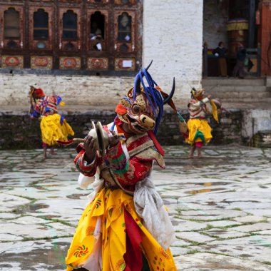 Keşişler dans kostümleri ura tsechu Festivali bumthang Valley Bhutan
