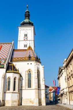 Kaptol, Zagreb, Hırvatistan ve Avrupa 'da bir Roma Katolik kilisesi olan St. Mark Kilisesi cephesi