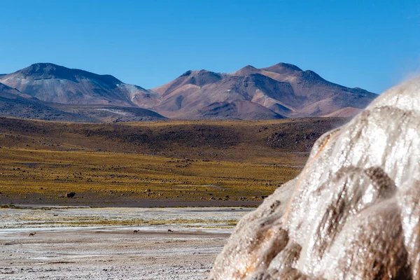 アンデス山脈 アタカマ チリの間欠泉を持つEl Tatio地熱フィールドの風景 — ストック写真