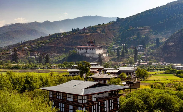 Blick Auf Das Paro Tal Und Paro Dzong Paro Bhutan — Stockfoto